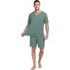 image:imagePrinStory Mens Pajama Set Sleepwear Pjs Lightweight Quick Dry Short Sleeve VNeck Shirts and Shorts Soft Comfy Sleep Sets01 Haze Blue