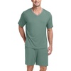 image:imagePrinStory Mens Pajama Set Sleepwear Pjs Lightweight Quick Dry Short Sleeve VNeck Shirts and Shorts Soft Comfy Sleep Sets01 Haze Blue