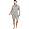 image:imagePrinStory Mens Pajama Set Sleepwear Pjs Lightweight Quick Dry Short Sleeve VNeck Shirts and Shorts Soft Comfy Sleep Sets01 Light Gray