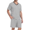 image:imagePrinStory Mens Pajama Set Sleepwear Pjs Lightweight Quick Dry Short Sleeve VNeck Shirts and Shorts Soft Comfy Sleep Sets01 Light Gray