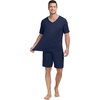 image:imagePrinStory Mens Pajama Set Sleepwear Pjs Lightweight Quick Dry Short Sleeve VNeck Shirts and Shorts Soft Comfy Sleep Sets01 Navy Blue