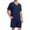 image:imagePrinStory Mens Pajama Set Sleepwear Pjs Lightweight Quick Dry Short Sleeve VNeck Shirts and Shorts Soft Comfy Sleep Sets01 Navy Blue