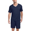 image:imagePrinStory Mens Pajama Set Sleepwear Pjs Lightweight Quick Dry Short Sleeve VNeck Shirts and Shorts Soft Comfy Sleep Sets01 Navy Blue