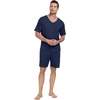 image:imagePrinStory Mens Pajama Set Sleepwear Pjs Lightweight Quick Dry Short Sleeve VNeck Shirts and Shorts Soft Comfy Sleep Sets01 Navy Blue