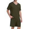 image:imagePrinStory Mens Pajama Set Sleepwear Pjs Lightweight Quick Dry Short Sleeve VNeck Shirts and Shorts Soft Comfy Sleep Sets01 Olive Green