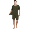 image:imagePrinStory Mens Pajama Set Sleepwear Pjs Lightweight Quick Dry Short Sleeve VNeck Shirts and Shorts Soft Comfy Sleep Sets01 Olive Green