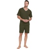 image:imagePrinStory Mens Pajama Set Sleepwear Pjs Lightweight Quick Dry Short Sleeve VNeck Shirts and Shorts Soft Comfy Sleep Sets01 Olive Green