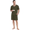 image:imagePrinStory Mens Pajama Set Sleepwear Pjs Lightweight Quick Dry Short Sleeve VNeck Shirts and Shorts Soft Comfy Sleep Sets01 Olive Green