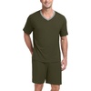 image:imagePrinStory Mens Pajama Set Sleepwear Pjs Lightweight Quick Dry Short Sleeve VNeck Shirts and Shorts Soft Comfy Sleep Sets01 Olive Green
