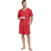 image:imagePrinStory Mens Pajama Set Sleepwear Pjs Lightweight Quick Dry Short Sleeve VNeck Shirts and Shorts Soft Comfy Sleep Sets01 Red