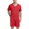 image:imagePrinStory Mens Pajama Set Sleepwear Pjs Lightweight Quick Dry Short Sleeve VNeck Shirts and Shorts Soft Comfy Sleep Sets01 Red