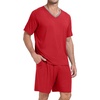 image:imagePrinStory Mens Pajama Set Sleepwear Pjs Lightweight Quick Dry Short Sleeve VNeck Shirts and Shorts Soft Comfy Sleep Sets01 Red