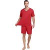 image:imagePrinStory Mens Pajama Set Sleepwear Pjs Lightweight Quick Dry Short Sleeve VNeck Shirts and Shorts Soft Comfy Sleep Sets01 Red