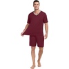 image:imagePrinStory Mens Pajama Set Sleepwear Pjs Lightweight Quick Dry Short Sleeve VNeck Shirts and Shorts Soft Comfy Sleep Sets01 Wine Red