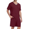 image:imagePrinStory Mens Pajama Set Sleepwear Pjs Lightweight Quick Dry Short Sleeve VNeck Shirts and Shorts Soft Comfy Sleep Sets01 Wine Red