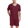 image:imagePrinStory Mens Pajama Set Sleepwear Pjs Lightweight Quick Dry Short Sleeve VNeck Shirts and Shorts Soft Comfy Sleep Sets01 Wine Red