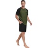 image:imagePrinStory Mens Pajama Set Summer Pjs Sleepwear Nightwear Lightweight Quick Dry Soft Stripe Sleep Set With Pocket S2XL01black Green Stripe