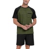image:imagePrinStory Mens Pajama Set Summer Pjs Sleepwear Nightwear Lightweight Quick Dry Soft Stripe Sleep Set With Pocket S2XL01black Green Stripe