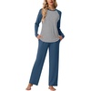 image:imagePrinStory Mens Pajama Sets Loungewear Sleepwear Pjs Lightweight Long Sleeve Shirts and Bottoms Soft Comfy Sleep Sets S4XLC Dark Blue