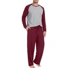 image:imagePrinStory Mens Pajama Sets Loungewear Sleepwear Pjs Lightweight Long Sleeve Shirts and Bottoms Soft Comfy Sleep Sets S4XLC Wine Red