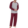 image:imagePrinStory Mens Pajama Sets Loungewear Sleepwear Pjs Lightweight Long Sleeve Shirts and Bottoms Soft Comfy Sleep Sets S4XLC Wine Red