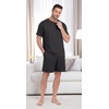 image:imagePrinStory Mens Pajama Sets Sleepwear Lightweight Short Sleeves Crewneck Shirts and Shorts Comfy Soft Casual loungewear Pockets Black S