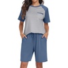 image:imagePrinStory Mens Pajama Sets Summer Pjs Sleepwear Nightwear Lightweight Quick Dry Soft Short Sleeve Sleep Set With Pocket S4XL01gray Blue