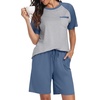 image:imagePrinStory Mens Pajama Sets Summer Pjs Sleepwear Nightwear Lightweight Quick Dry Soft Short Sleeve Sleep Set With Pocket S4XL01gray Blue