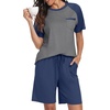 image:imagePrinStory Mens Pajama Sets Summer Pjs Sleepwear Nightwear Lightweight Quick Dry Soft Short Sleeve Sleep Set With Pocket S4XL03navy Blue
