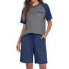 image:imagePrinStory Mens Pajama Sets Summer Pjs Sleepwear Nightwear Lightweight Quick Dry Soft Short Sleeve Sleep Set With Pocket S4XL03navy Blue