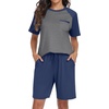 image:imagePrinStory Mens Pajama Sets Summer Pjs Sleepwear Nightwear Lightweight Quick Dry Soft Short Sleeve Sleep Set With Pocket S4XL03navy Blue
