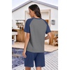 image:imagePrinStory Mens Pajama Sets Summer Pjs Sleepwear Nightwear Lightweight Quick Dry Soft Short Sleeve Sleep Set With Pocket S4XL03navy Blue