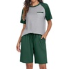 image:imagePrinStory Mens Pajama Sets Summer Pjs Sleepwear Nightwear Lightweight Quick Dry Soft Short Sleeve Sleep Set With Pocket S4XL06dark Green