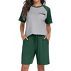 image:imagePrinStory Mens Pajama Sets Summer Pjs Sleepwear Nightwear Lightweight Quick Dry Soft Short Sleeve Sleep Set With Pocket S4XL06dark Green