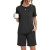 image:imagePrinStory Mens Pajama Sets Summer Pjs Sleepwear Nightwear Lightweight Quick Dry Soft Short Sleeve Sleep Set With Pocket S4XLBlack