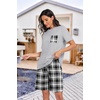image:imagePrinStory Mens Pajama Sets Summer Pjs Sleepwear Nightwear Lightweight Quick Dry Soft Short Sleeve Sleep Set With Pocket S4XLBlack White Plaid