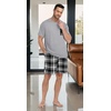 image:imagePrinStory Mens Pajama Sets Summer Pjs Sleepwear Nightwear Lightweight Quick Dry Soft Short Sleeve Sleep Set With Pocket S4XLFp Black White Plaid