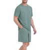 image:imagePrinStory Mens Pajama Sets Summer Pjs Sleepwear Nightwear Lightweight Quick Dry Soft Short Sleeve Sleep Set With Pocket S4XLHaze Blue
