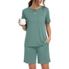 image:imagePrinStory Mens Pajama Sets Summer Pjs Sleepwear Nightwear Lightweight Quick Dry Soft Short Sleeve Sleep Set With Pocket S4XLHaze Blue