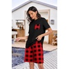 image:imagePrinStory Mens Pajama Sets Summer Pjs Sleepwear Nightwear Lightweight Quick Dry Soft Short Sleeve Sleep Set With Pocket S4XLRed Grid
