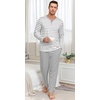 image:imagePrinStory Mens Pajamas Set Long Sleeve Pjs 2 Piece Comfy Pajama Sleepwear Henley Loungewear Sets with PocketsLight Gray Stripe