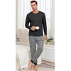 image:imagePrinStory Mens Pajamas Set Long Sleeve Pjs 2 Piece Pajama Soft Sleepwear Loungewear with PocketsDark Gray Stripe