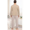 image:imagePrinStory Mens Pajamas Set Long Sleeve Pjs 2 Piece Pajama Soft Sleepwear Loungewear with PocketsKhaki Stripe