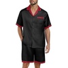 image:imagePrinStory Mens Pajamas Set Satin Silk Pajama For Men Sleepwear Shorts Summer 2 Piece Button Down Set SXXLBlack Red