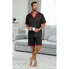 image:imagePrinStory Mens Pajamas Set Satin Silk Pajama For Men Sleepwear Shorts Summer 2 Piece Button Down Set SXXLBlack Red