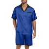 image:imagePrinStory Mens Pajamas Set Satin Silk Pajama For Men Sleepwear Shorts Summer 2 Piece Button Down Set SXXLBlue Black