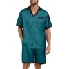 image:imagePrinStory Mens Pajamas Set Satin Silk Pajama For Men Sleepwear Shorts Summer 2 Piece Button Down Set SXXLBlue Green Black