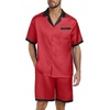 image:imagePrinStory Mens Pajamas Set Satin Silk Pajama For Men Sleepwear Shorts Summer 2 Piece Button Down Set SXXLRed Black