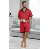 image:imagePrinStory Mens Pajamas Set Satin Silk Pajama For Men Sleepwear Shorts Summer 2 Piece Button Down Set SXXLRed Black