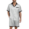image:imagePrinStory Mens Pajamas Set Satin Silk Pajama For Men Sleepwear Shorts Summer 2 Piece Button Down Set SXXLSilver Gray Black